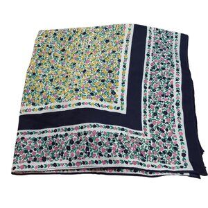 Vintage Womens Scarf Square Floral blue Yellow Pink 26"
